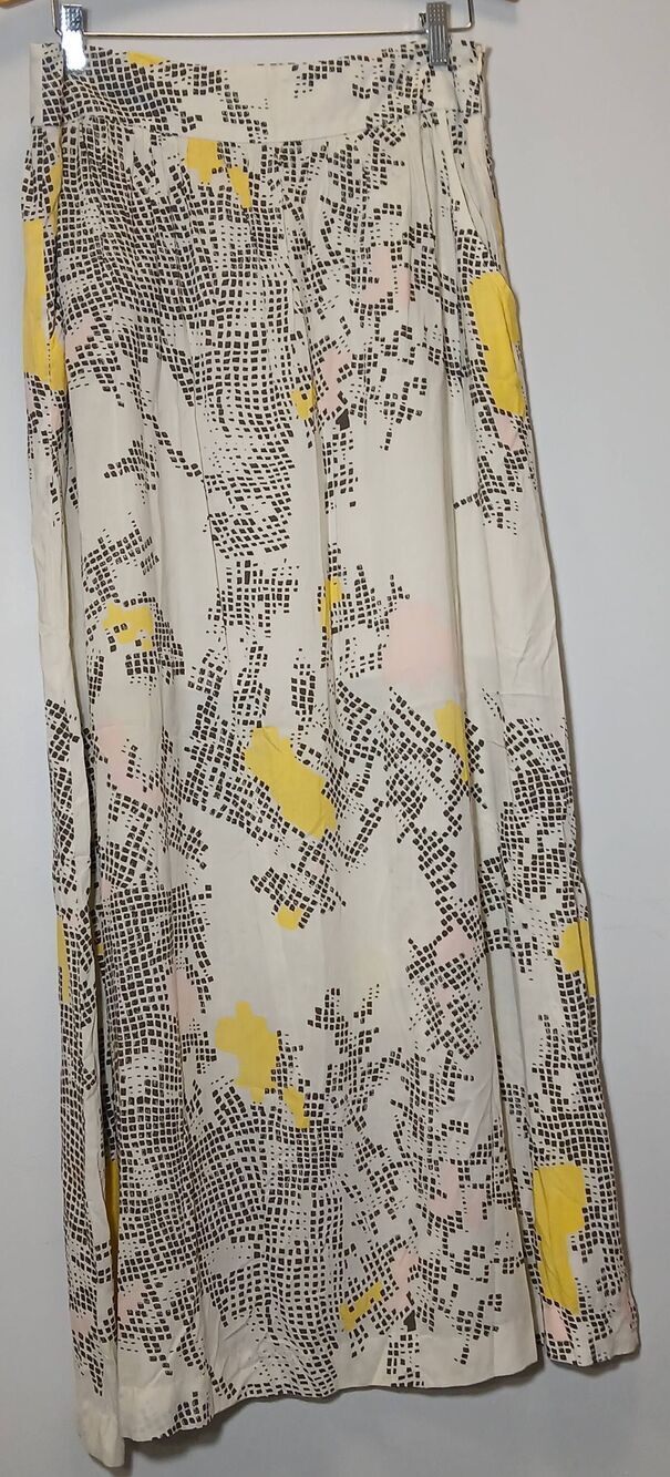 Made womens medium extra long tall maxi skirt cream yellow travel boho Coastal